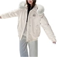 thumbnail image 1 of SELONE Women's Puffer Jacket Short Winter Coat Plush Hooded Zipper Long Sleeve Outerwear with Pockets Soild Tops White XL, 1 of 5