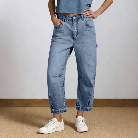 SELONE Women's Relaxed and Straight-Leg Jeans Pull On Cropped Jeans Loose Denim Pants Basic Trousers with Mult Pockets