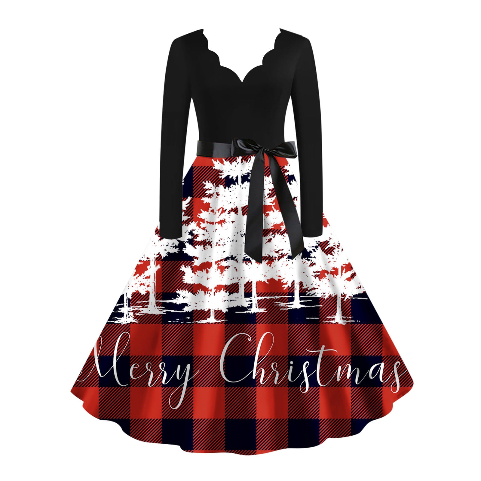 SELONE Women's Retro Cocktail Dress Christmas Long Sleeve 1950s Dresses