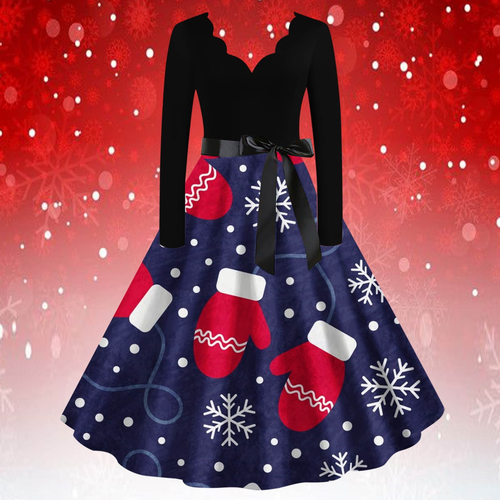 SELONE Women's Retro Cocktail Dress Christmas Long Sleeve 1950s Dresses