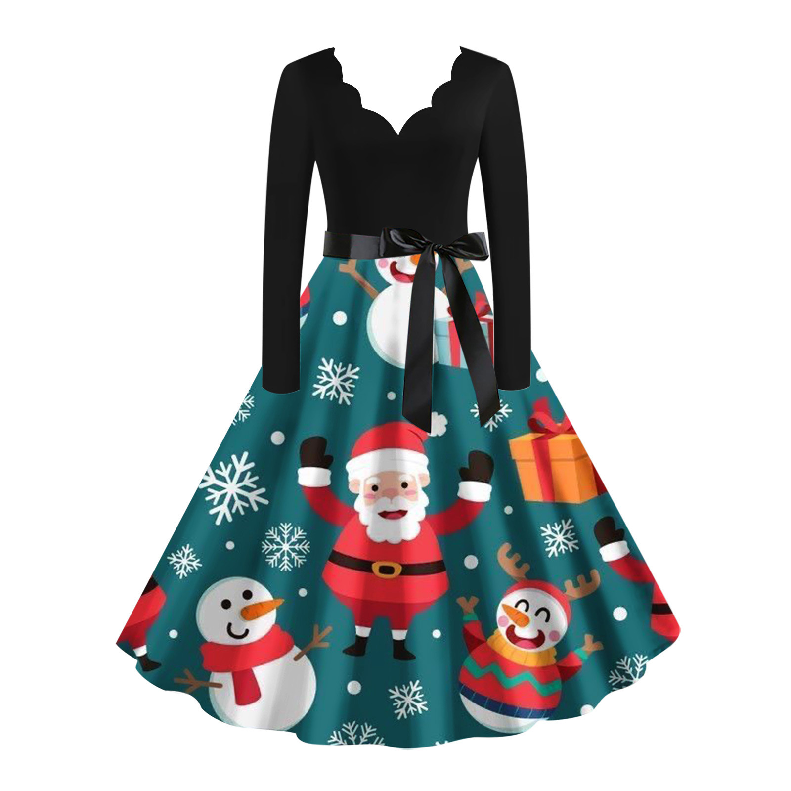 SELONE Women's Retro Cocktail Dress Christmas Long Sleeve 1950s Dresses