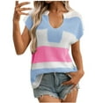 thumbnail image 1 of SELONE Women's Sleeveless Sweater Vest Summer V Neck Knitted Tank Tops Stripes Shirt Vacation Clothes Blue M, 1 of 5