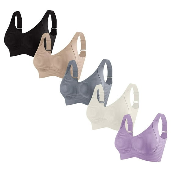 SELONE Women's Sports Bras 5 Pack Wireless Push Up Seanless T Shirt Bra Wide Strap Bralettes Breathable Underwear