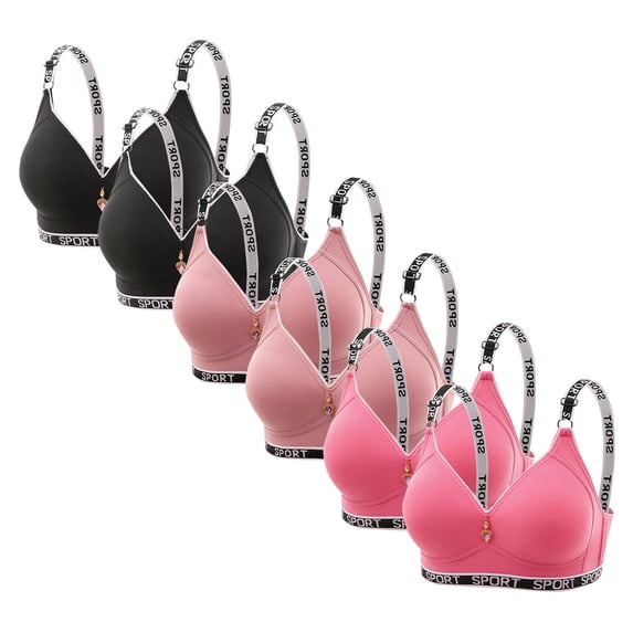 SELONE Women's Sports Bras 6 Pack Wireless Push Up Lightly T Shirt Bra Spaghetti Strap Bras Solid Underwear