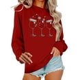 thumbnail image 1 of SELONE Women's Sweatshirt Christmas Crew Neck Red Wine Glass Print pullover Shirts Soild Tops Cute Holiday Outwear, 1 of 6