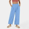 thumbnail image 1 of SELONE Women's Wide Leg Pants Casual Pant Elastic Waist Plus Size Lounge Pants with Pockets Cotton Linen Wide Leg Full Length Trouser Loose Beach Pants Solid Blue L Tall Breathable Summer Clothes, 1 of 8