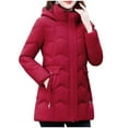 thumbnail image 1 of SELONE Women's Winter Coats Knee Length with Hood Puffer Jacket Zipper Long Sleeve Outerwear with Pockets Tops Red 2XL, 1 of 8