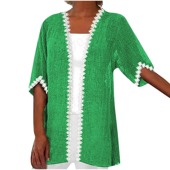 SELONE Womens 3/4 Sleeve Cardigan Knit Sweaters Open Front Shrug Blouses Casual Loose Soft Comfy Cropped Cardigan Tops Everyday Wear Beach Vacation Outfits Trendy Going Out Cardigan