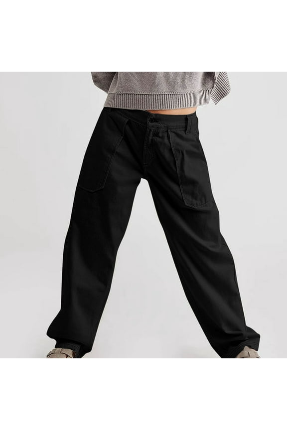 Womens Blue Baggy Jeans High Waist with Pockets Denim Casual Pants Ankle Length Baggy Wide Leg Go Out Pants Black L