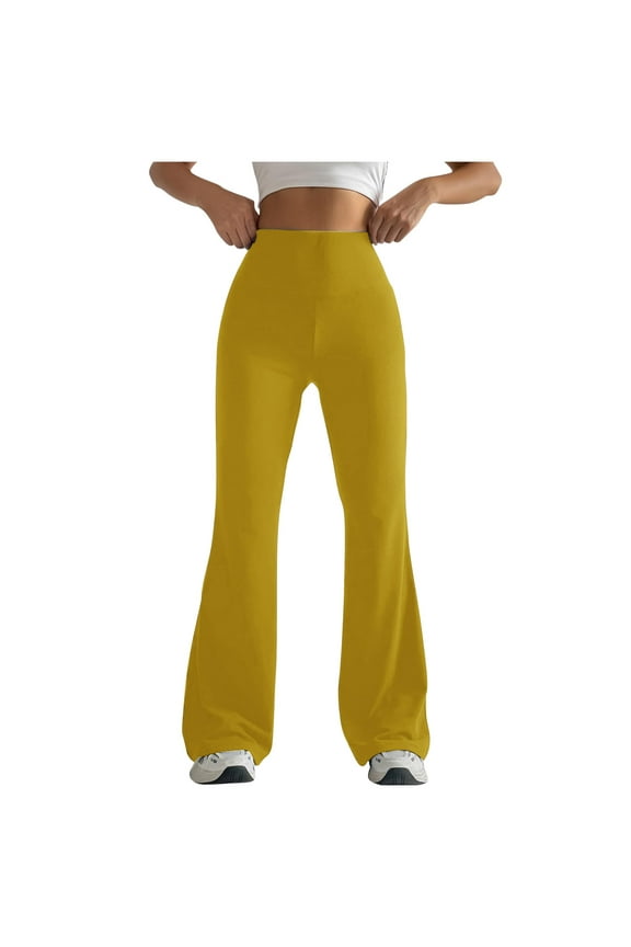 Womens Boot Cut Yoga Pants Butt Lifting Flare Stretch Leggings Wide Leg Tight Soild Sports Pants Yellow XL
