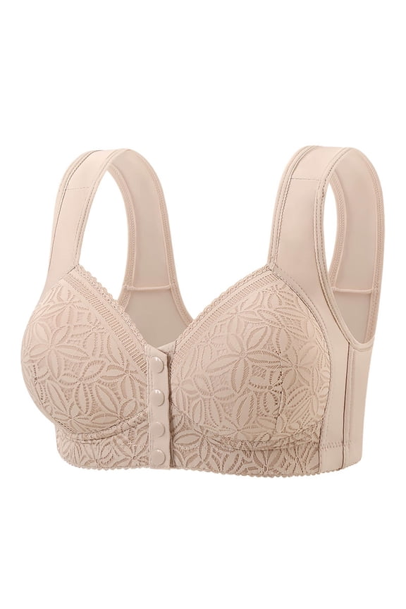 Womens Bras Wireless Front Closure Lace Plus Size Push Up T Shirt Bra Wide Strap Bras Breathable Underwear