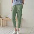 thumbnail image 1 of SELONE Womens Capris Pull on Pants Plus Size High Waist Cotton Linen Fashion Clothes Ankle Length Baggy Athletic Pants Green 4XL, 1 of 8