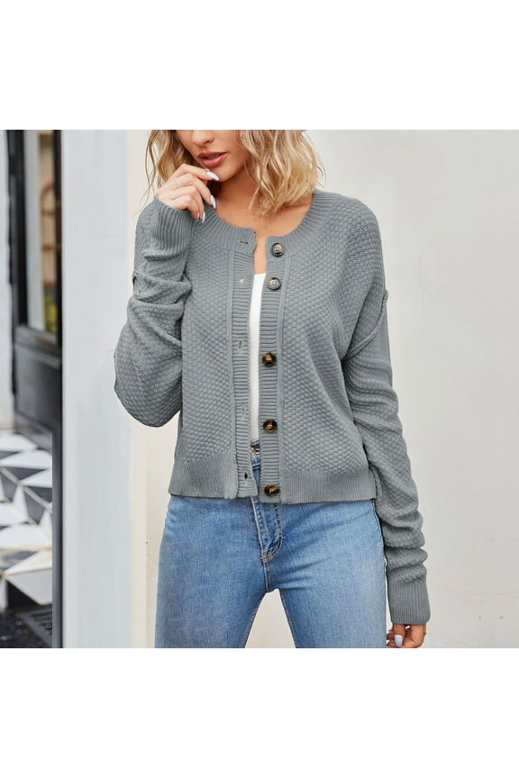 Womens Cardigans Lightweight Long Sleeve Jackets Collarless Short Button Up Coat Loose Fashionable Solid Outerwear Winter Overcoat Outwear Coat Clothes for Women Gray L