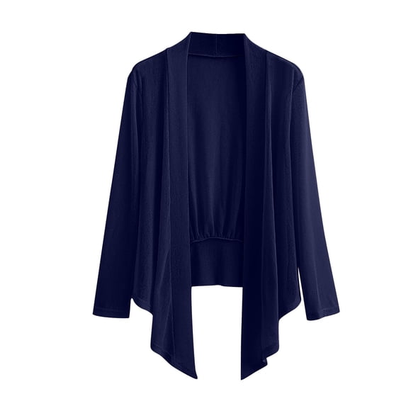 SELONE Womens Cardigans Lightweight Summer Long Sleeve Plus Size Regular Open Front Cardigans Without Hoodie Solid Beach Vacation Wear Navy 2XL