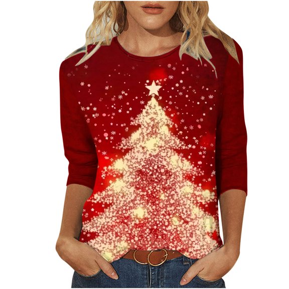 SELONE Womens Christmas Tshirts Long Sleeve Rund Neck Printed Tops Sweatshirts Black 4XL