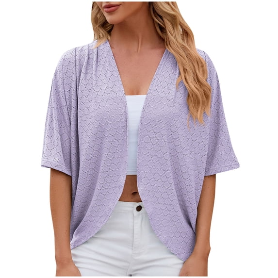 SELONE Womens Cropped Cardigan Half Sleeve Summer Lightweight Outer Layer Shirts Soft Open Front Solid Casual Cover Up Pink XL