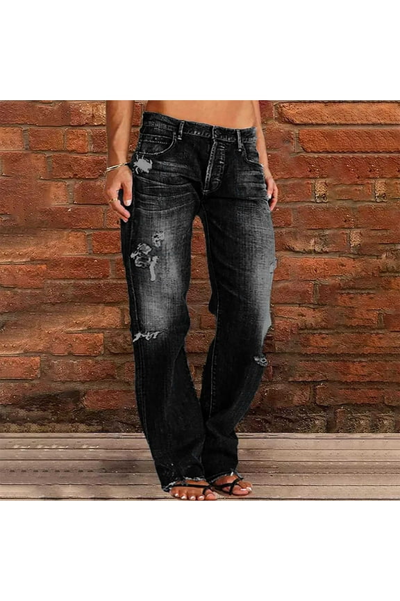 Womens Cropped Jeans Casual Loose Wide Leg Cozy Pants Yoga Sweatpants Comfy High Waisted Sports Athletic Lounge Pants With Pockets Baggy Denim Long Pant Trousers Pants Going Out Pants Black S