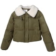 thumbnail image 1 of SELONE Womens Cropped Puffer Jacket Winter Coat Plush Button Long Sleeve Collared Tops with Pockets Soild Outerwear 2XL, 1 of 7
