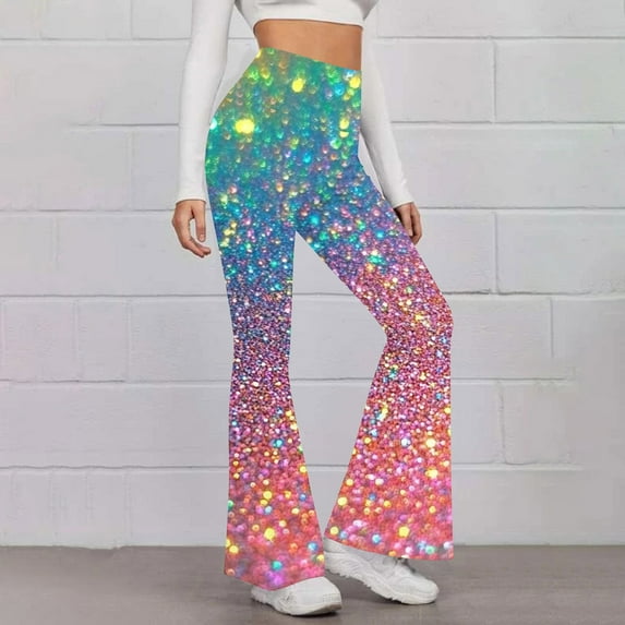 SELONE Womens Flare Leggings Tall Plus Size Gym Leggings Full Length Summer Pants Curvy Casual Long Bootcut Vacation Pants Yoga Multicolor M Breathable Beach Pants (Non Shiny Design Only Prints)