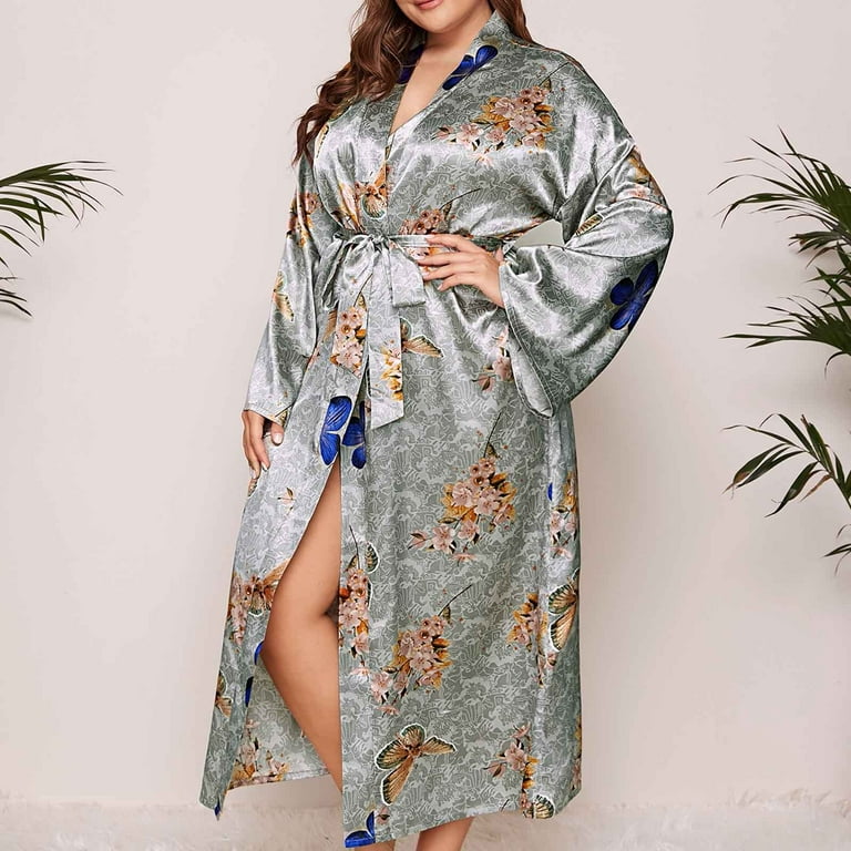 SELONE Womens Fluffy Robe Pajamas for Women Robe Long Sleeve Loose Fit  Fashion Printed Nightgown Tops Blouse Home Wear Towel Robe Spa Robe Plus  Size
