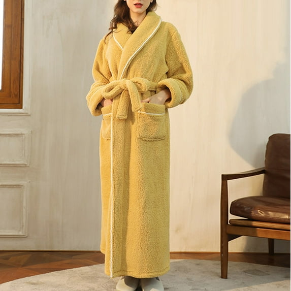 SELONE Womens Fluffy Robe Pajamas for Women Winter Warm Nightgown Couple Bath Men Nightgown Towel Robe Spa Robe for Women Plus Size Robe for Valentines Day Anniversary Wedding Honeymoon Yellow M