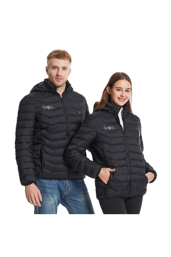 Womens Heated Jacket Mens Heart 1 Control 8 Heating Zones USB Hoodies with Pockets Zipper Coat Warm Outerwear 2XL
