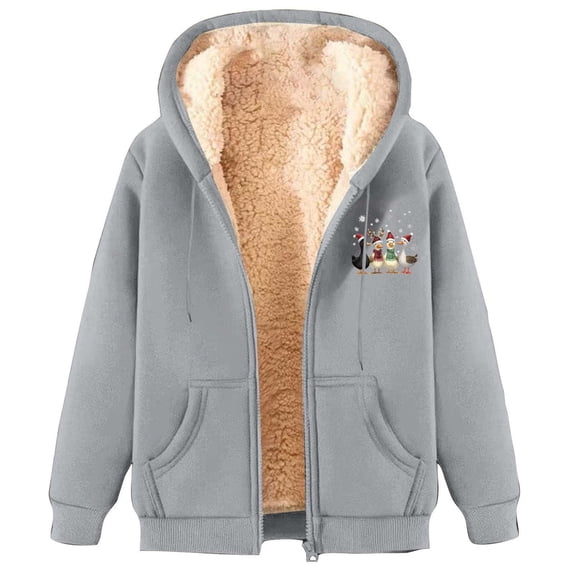 SELONE Womens Hooded Sweatshirts with Zipper Christmas Snowman Fleece Jacket Long Sleeve Hoodies with Pocket Loose Tops