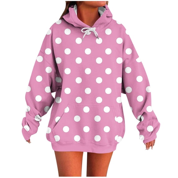 SELONE Womens Hoodies Pullover Long Sleeve Oversized Sweatshirts Drawstring Polka Dot Tunic Tops with Pockets Fall Clothes