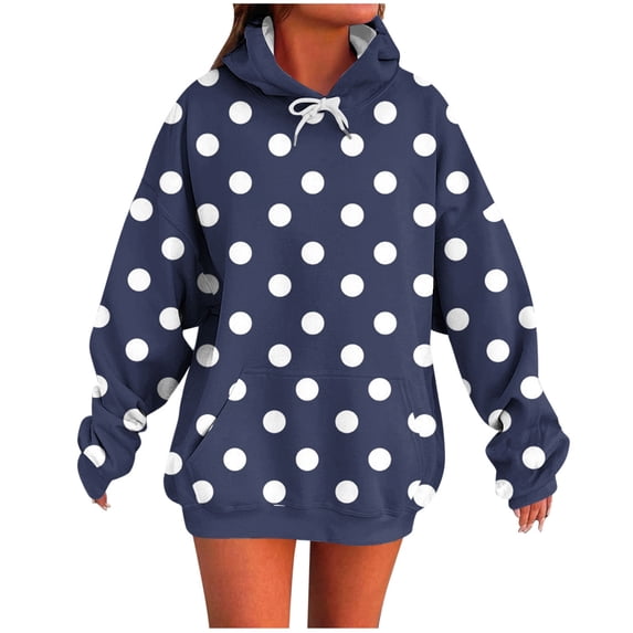 SELONE Womens Hoodies Pullover Long Sleeve Oversized Sweatshirts Drawstring Polka Dot Tunic Tops with Pockets Fall Clothes