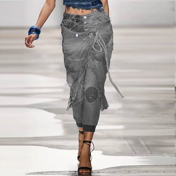 SELONE Womens Jeans High Waisted Boyfriend High Waist High Rise Fitted Wide Leg Denim Trendy Stretchy Fashion Ladys Lacing And Comfortable Stretch Jeans Leggings(With Buttons) Work Going Out Gray L