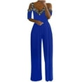 thumbnail image 1 of SELONE Womens Jumpsuits Casual Short Wide Leg Long Pant Ladies Travel Comfortable Vacation Loose Rompers for Women Jumpers and Rompers Casual Fashion V Neck Short Sleeve Blue XL, 1 of 8