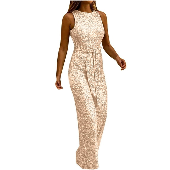 SELONE Womens Jumpsuits Dressy Glitter Sequin Bandage Pants Sparkly Sleeveless Ladies Travel Comfortable 2023 Vacation Womens Jumpers and Rompers Casual Solid Color Zipper Lace Rose Gold XL