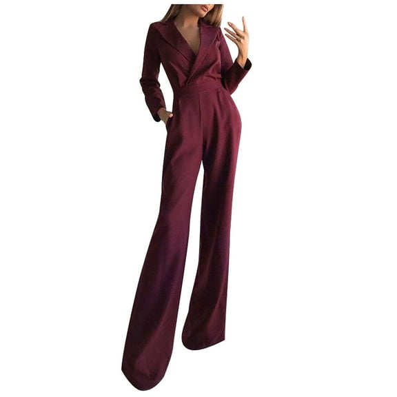SELONE Womens Jumpsuits Dressy Long Sleeve Summer Loose Fit Long Pant Sleeveless Ladies Travel Comfortable Vacation Womens Jumpers and Rompers Casual With Pockets Solid Color Straight Tube Wine S
