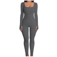 thumbnail image 1 of SELONE Womens Jumpsuits Long Sleeve Athletic Bodycon Workout Sports Long Pant Gym Ladies Travel Comfortable Vacation Cute Rompers for Women Solid Color Elasticity Square Collar Dark Gray L, 1 of 6