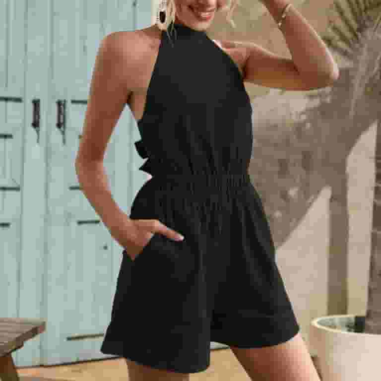 Casual Print Backless Halter Sleeveless Two Pieces(10 Colors) Casual Print Backless Halter Sleeveless Two Pieces(10 Colors)