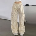 thumbnail image 1 of SELONE Womens Khaki Cargo Pants Mid Rise with Pockets Polyester Fashion Clothes Ankle Length Baggy Go Out Pants White L, 1 of 6