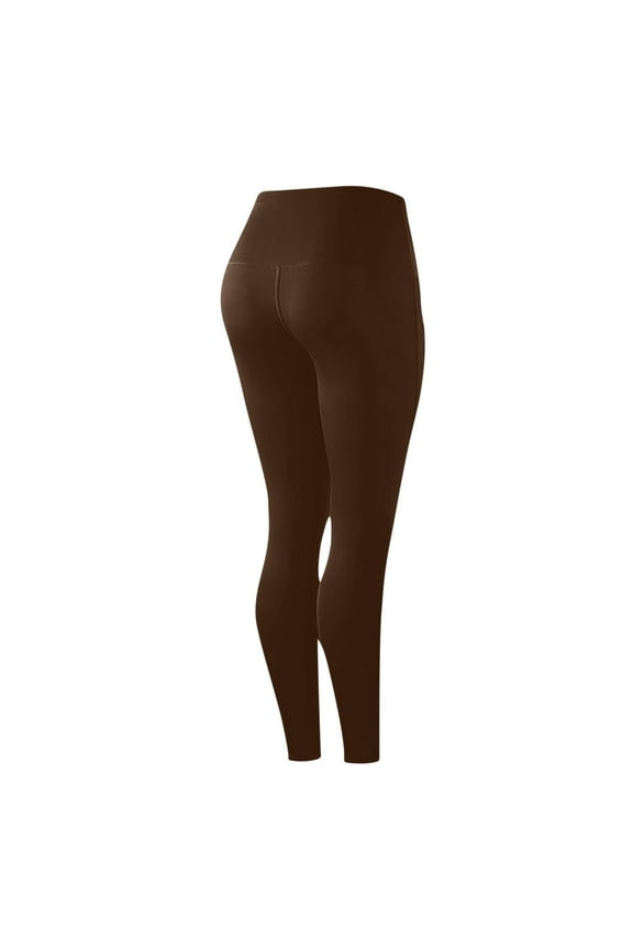 Womens Leggings with Pockets Soft Stretch Tight Butt Lifting Yoga Pants Soild Sports Pants Brown 2XL
