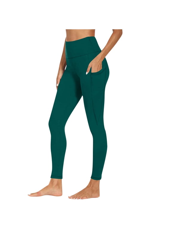 Womens Leggings with Pockets Soft Stretch Tight Butt Lifting Yoga Pants Soild Sports Pants Green 3XL