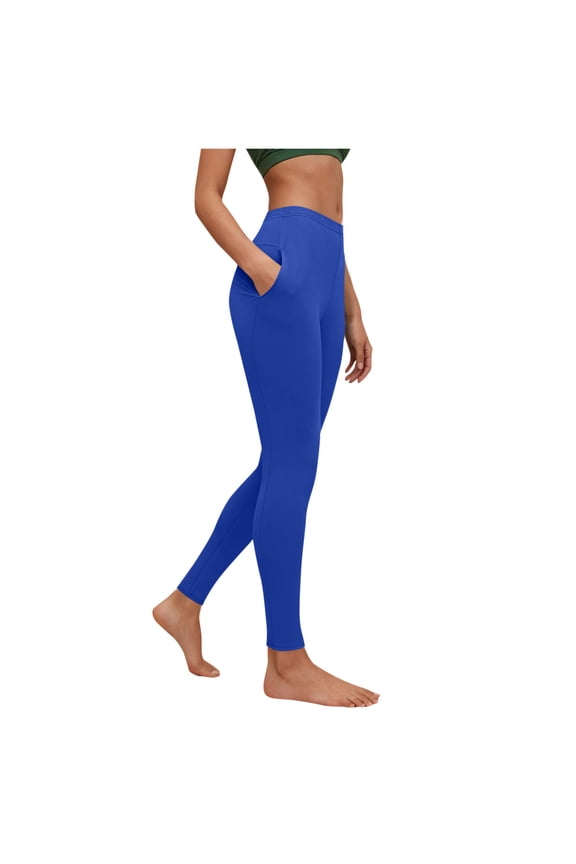 Womens Leggings with Pockets Butt Lifting Stretch Tight Athletic Yoga Pants Soild Sports Pants Blue 2XL