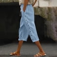thumbnail image 1 of SELONE Womens Linen Pants with Pockets High Waist Plus Size Lounge Pants Cotton Linen Elastic Waist Capri Trouser Beach Pants Drawstring Solid with Buttons Tapered Blue 2XL Breathable Summer Clothes, 1 of 5