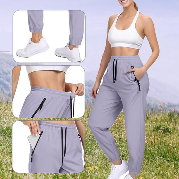 SELONE Womens Long Pants Tall Plus Size Workout Pants Quick-Dry Full Length Casual Workout Pants for Work out Drawstring Solid Yoga Tapered Lightweight Purple 3XL Tall Breathable Gym Clothes