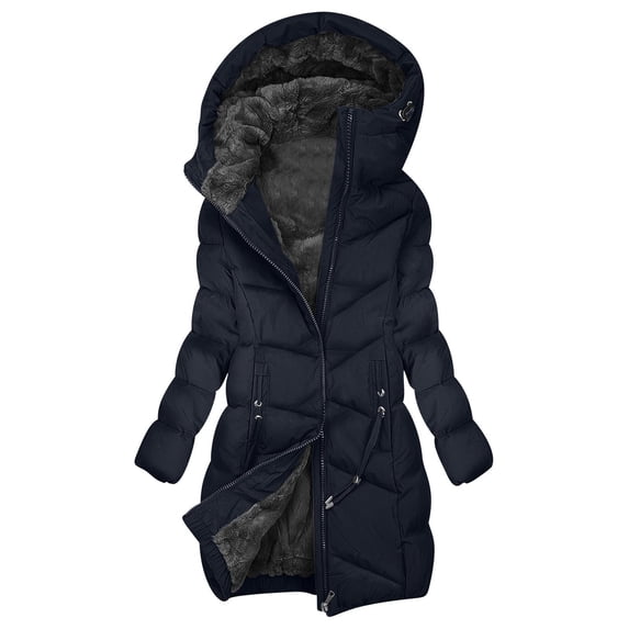 SELONE Womens Long Puffer Coat with Hood Winter Jacket Zipper Long Sleeve Outerwear with Pockets Soft Tops Blue M