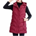 thumbnail image 1 of SELONE Womens Long Puffer Vest Cotton Zipper Detachable Hooded Jacket with Pockets Sleeveless Tops Solid Warm Outerwear, 1 of 8