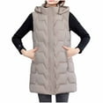 thumbnail image 1 of SELONE Womens Long Puffer Vest Cotton Zipper Detachable Hooded Jacket with Pockets Sleeveless Tops Solid Warm Outerwear, 1 of 9