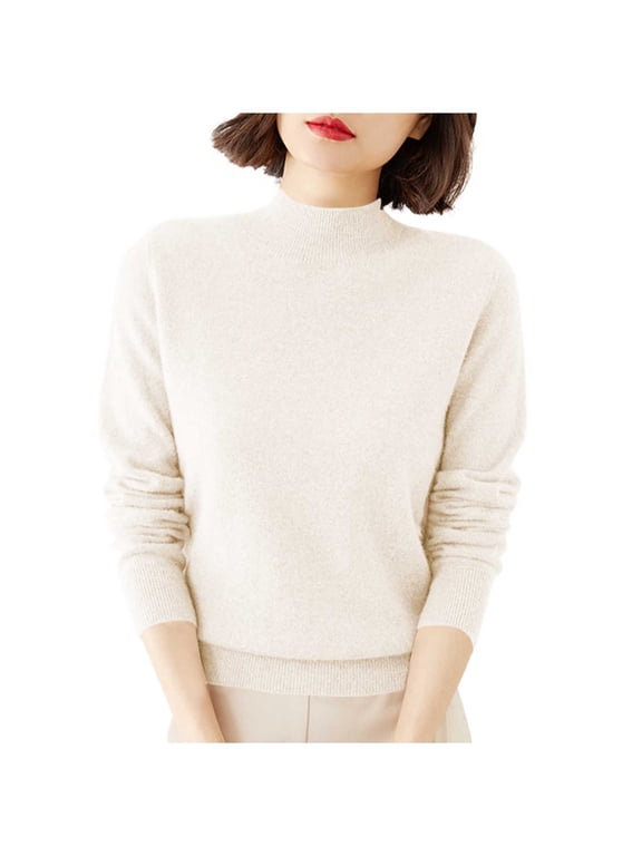 Womens Long Sleeve Tops Base Layer Pullover High Neck Soft Sweaters Casual Soild Underwear White L
