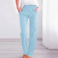 thumbnail image 1 of SELONE Womens Lounge Pants with Pockets Yoga Plus Size Workout Pants Cotton Linen Elastic Waist Full Length Loose Long Workout Pants for Work out Solid Straight Blue 3XL Tall Breathable Gym Clothes, 1 of 5