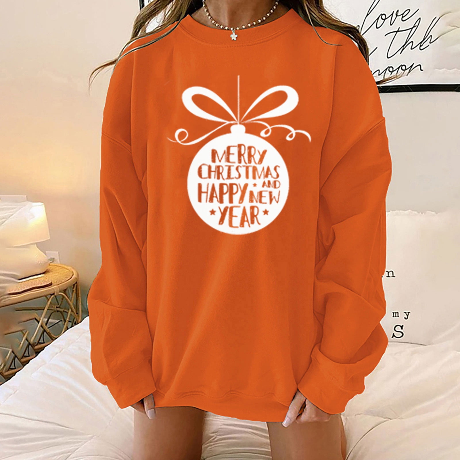 SELONE Womens Oversize Crewneck Christmas Sweatshirt Plus Size Happy