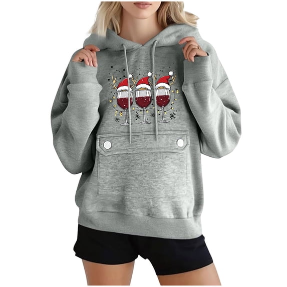 SELONE Womens Oversized Sweatshirts Hoodies Christmas Red Wine Glass Print pullover Shirts Tops Cute Holiday Outwear