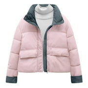SELONE Womens Packable Puffer Jacket Cropped Winter Coat Zipper Long Sleeve Mock Neck Tops with Pockets Outerwear Pink