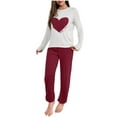thumbnail image 1 of SELONE Womens Pajama Sets Fleece Thickened Heart Print Round Neck Long Sleeve Top Elastic Waist Pants Home Service, 1 of 4